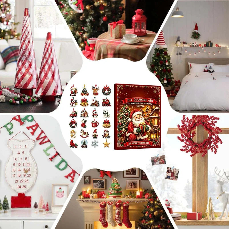 Advent Calendar | 24 DIY Diamond Painting Ornaments | Sparkling Rhinestone Kit | Craft Gift For Girls