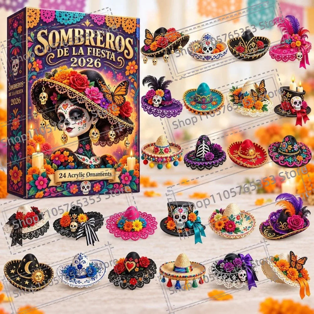 Advent Calendar | 2026 Day Of The Dead | 24 Piece 2D Acrylic Pendants | Festive Party Gift