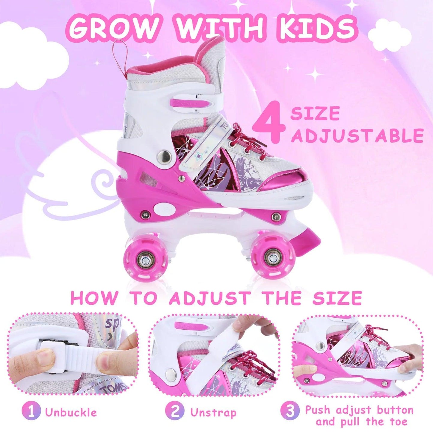 Roller Skates | 4 Size Adjustable | Toylandeu™