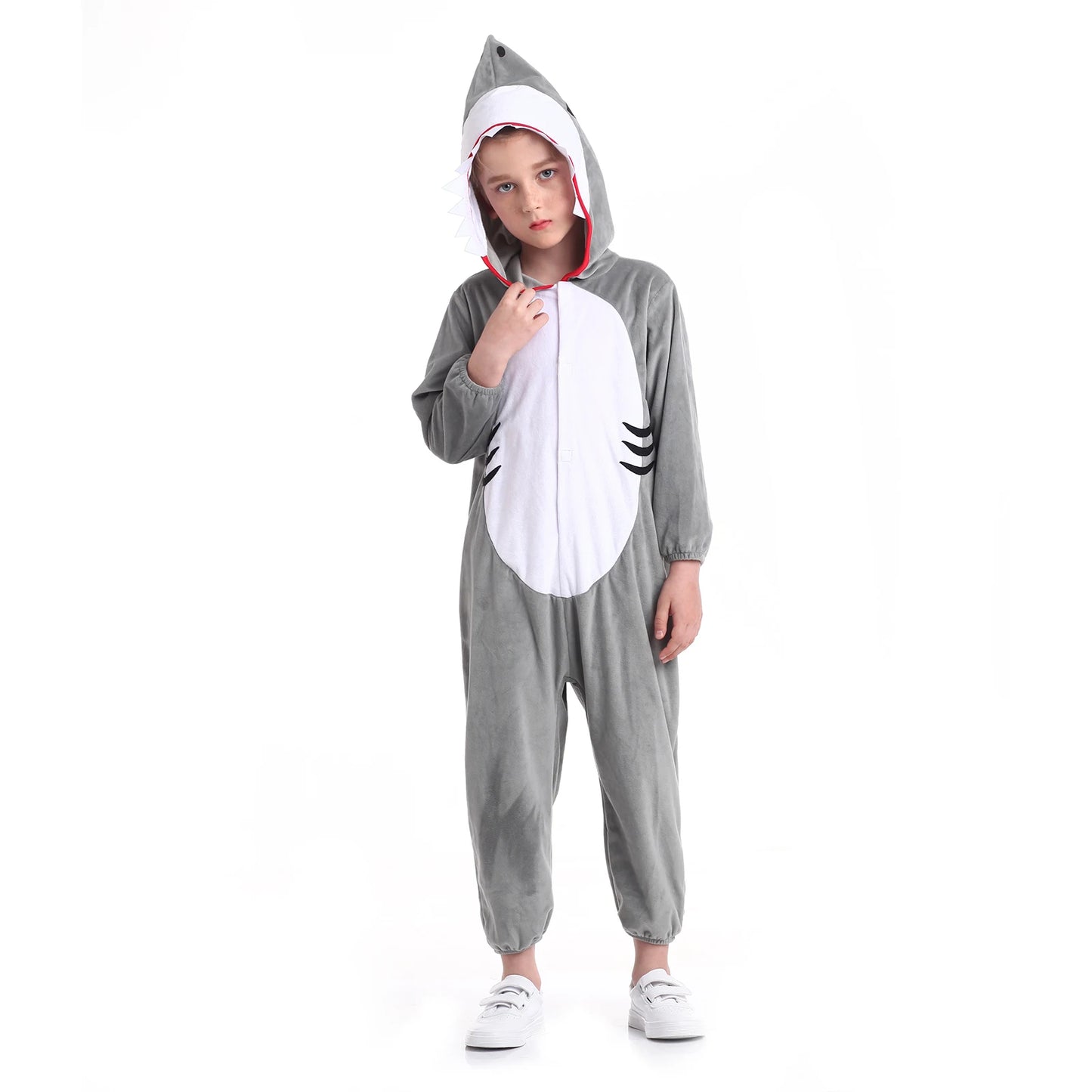 Shark-tastic Kids' Plush Onesie: Cozy Unisex Halloween Costume