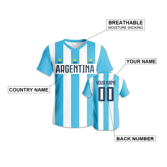 Personalized Unisex Argentina Soccer Jersey with Custom Name and Number - Perfect Football Training Uniform for Fans and Gifts