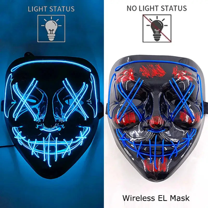 Wireless Halloween Neon LED Purge Mask Masque Masquerade Party Masks Light Grow in the Dark Horror Mask Glowing Masker - ToylandEU