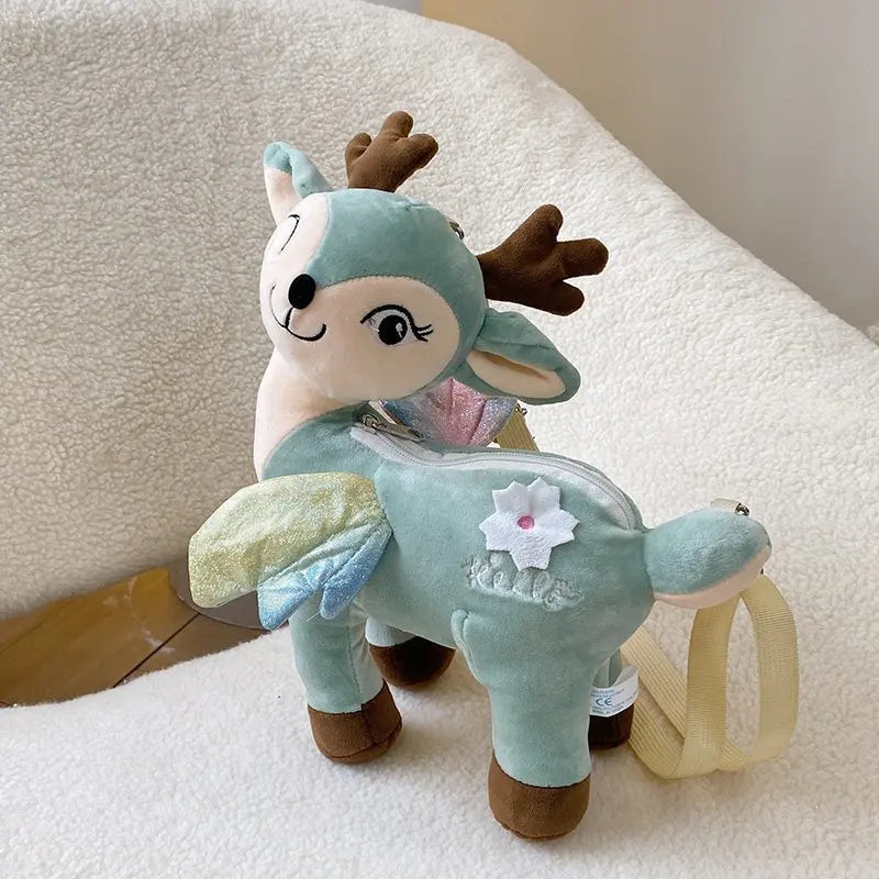 Lovely Green Brown Sika Deer Plush Doll Backpack Hugglable Stuffed Toy - ToylandEU