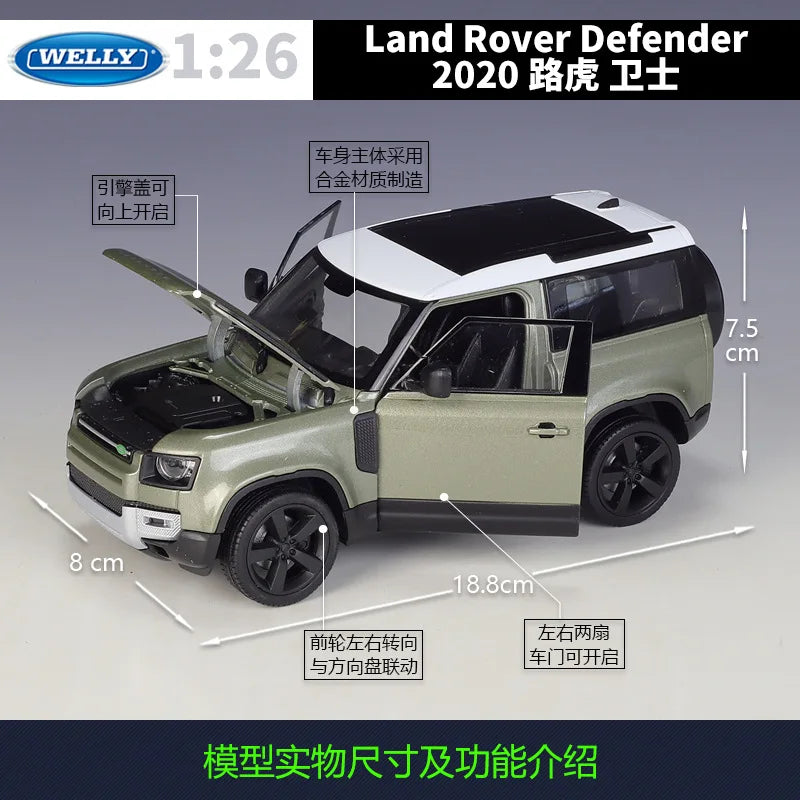 Diecast Car | Land Rover Defender 90 | 1 to 26 Scale | Welly Metal Alloy