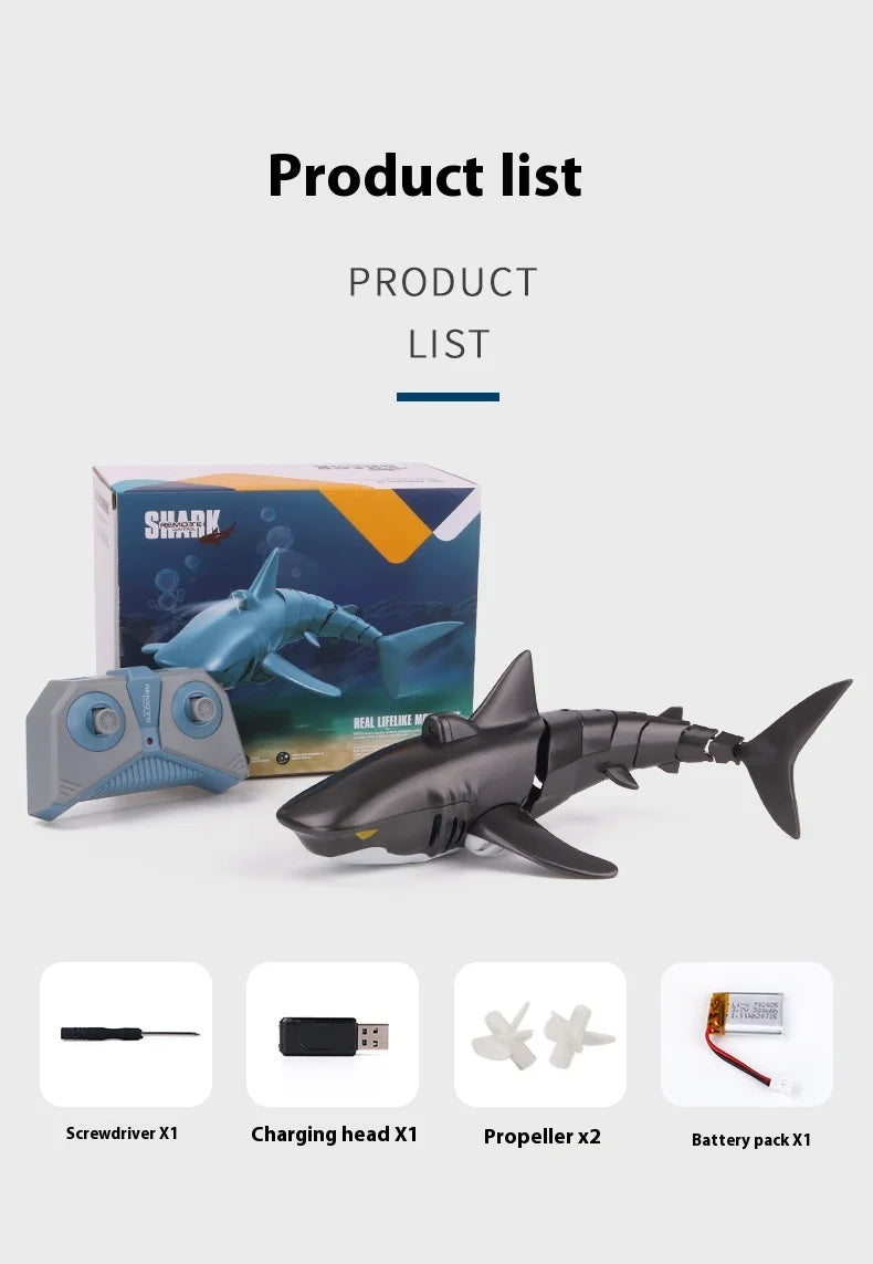 RC Waterproof Remote Control Shark Toy Boat with Lights - 2.4g Simulation Model for Boys' Birthday Gifts