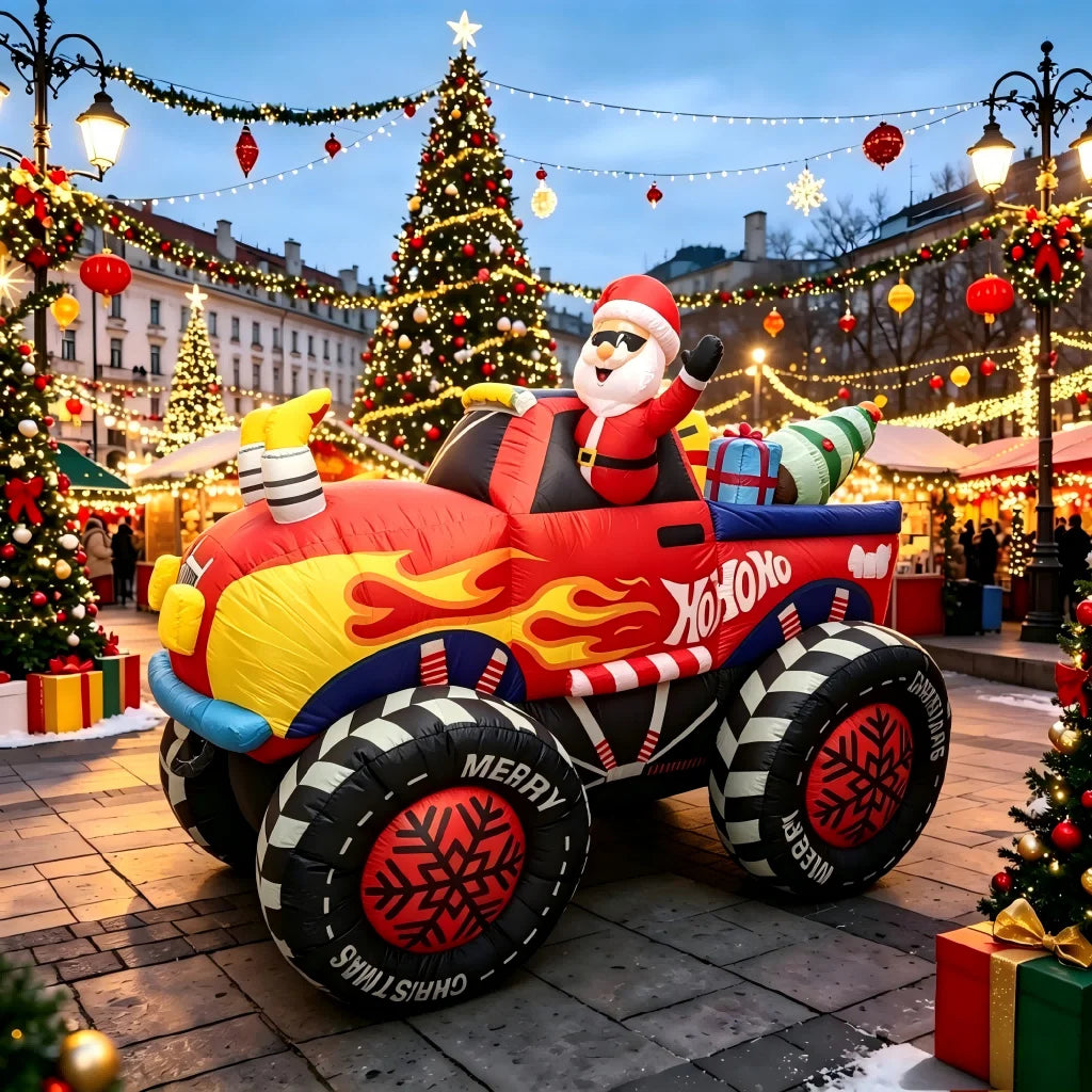 Christmas Inflatable | 8 Ft Long | LED Lights | Santa Monster Truck
