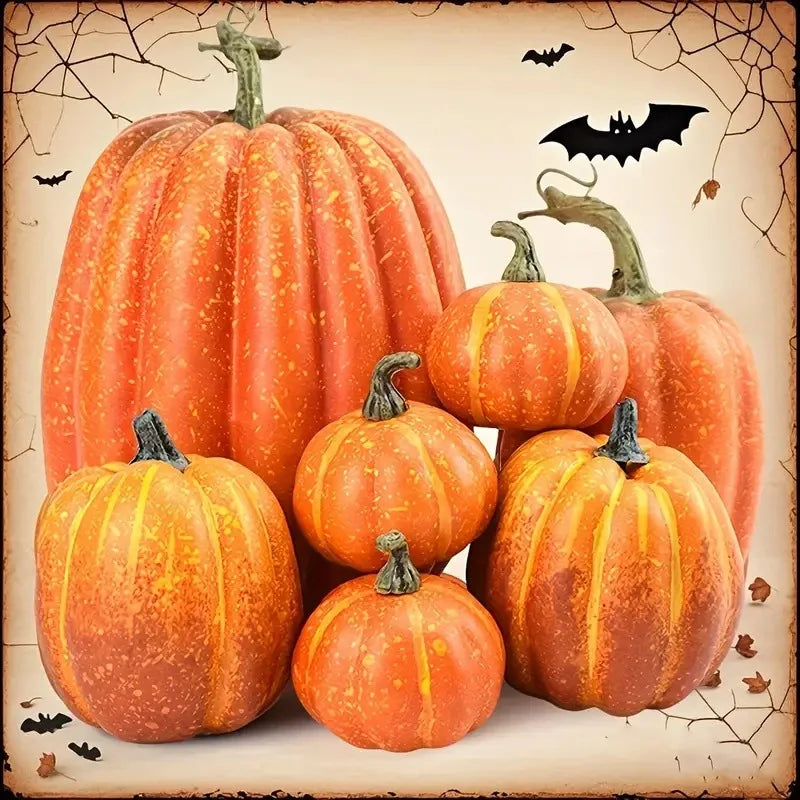 Artificial Pumpkin Set | Orange | Indoor Outdoor | Set of 7