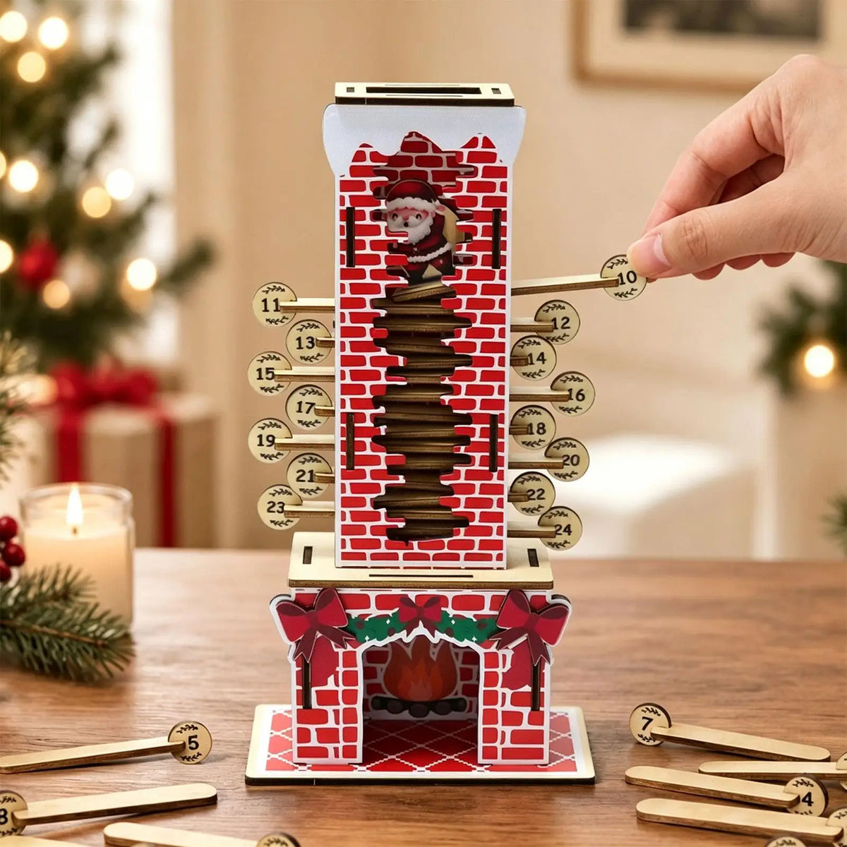 Advent Calendar | Wooden Santa Chimney | Moving Santa Daily Countdown | Reusable Christmas Decor
