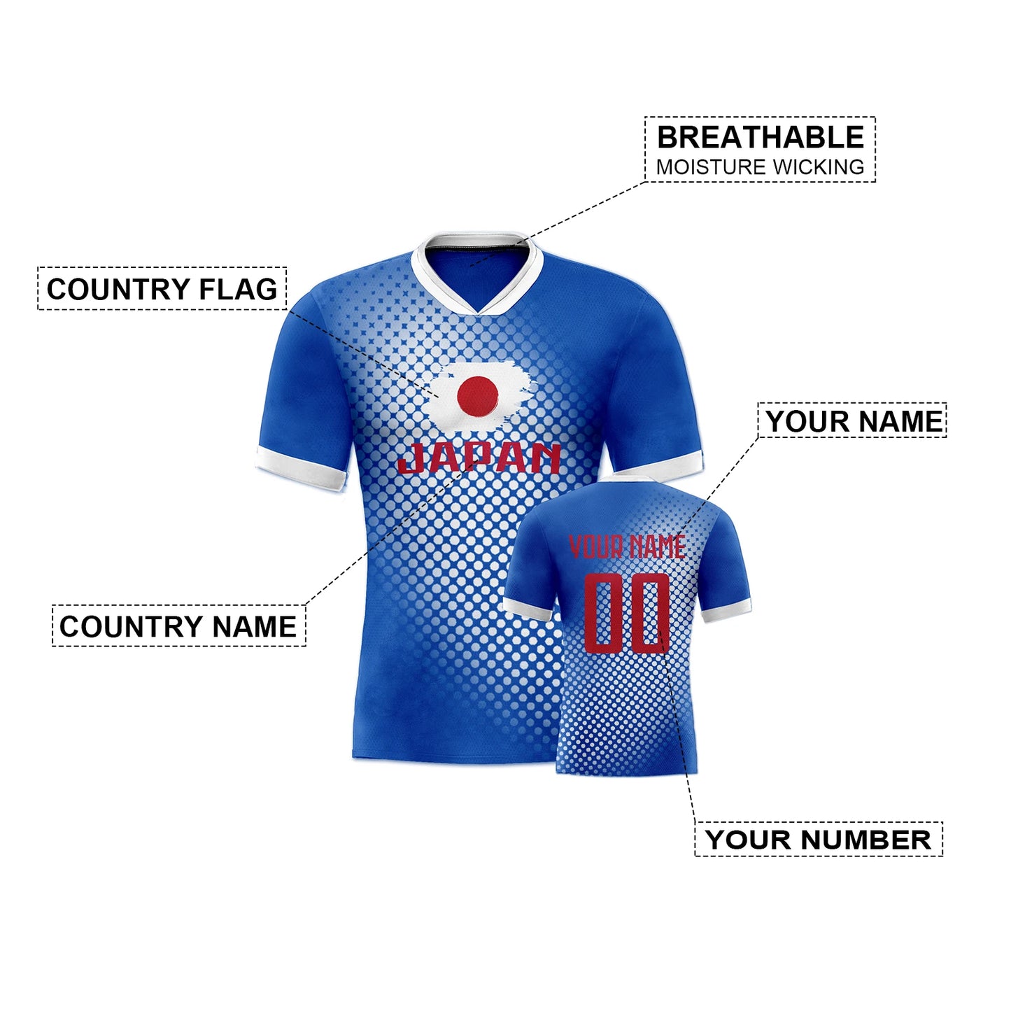 Customizable Japan Soccer Jersey with Personalized Name and Number - Breathable Youth Football Uniform for Men and Women (Sizes S-4XL)