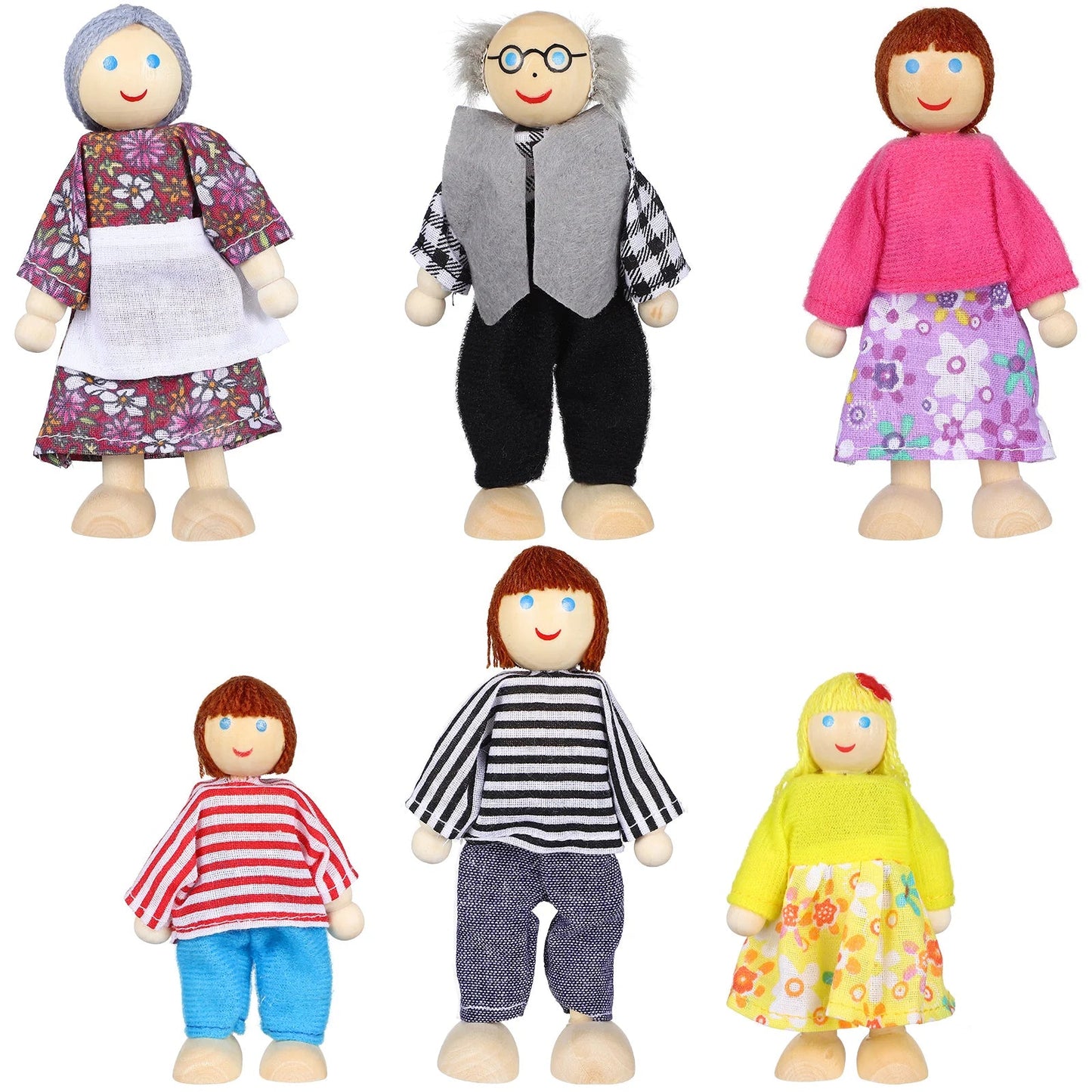 Family Member Dolls Wooden Puppet Toys for Pretend Play - Set of 6/7 Pieces - ToylandEU