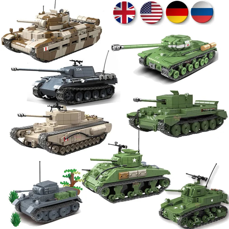 WW2 Military Tanks Building Block Set - Panther & Sherman Models for Children 6+ - ToylandEU