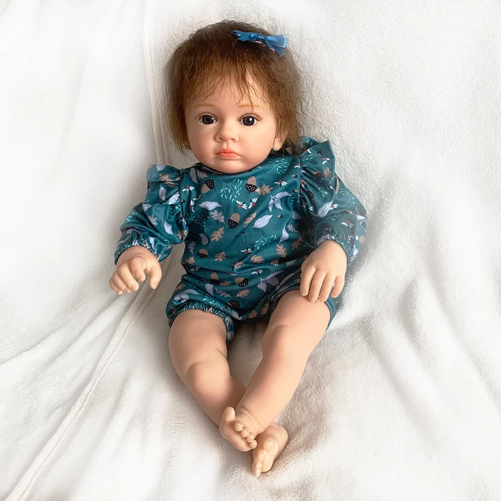 58CM Handmade Lifelike Toddler Doll with Mohair Hair and Magnetic Pacifier