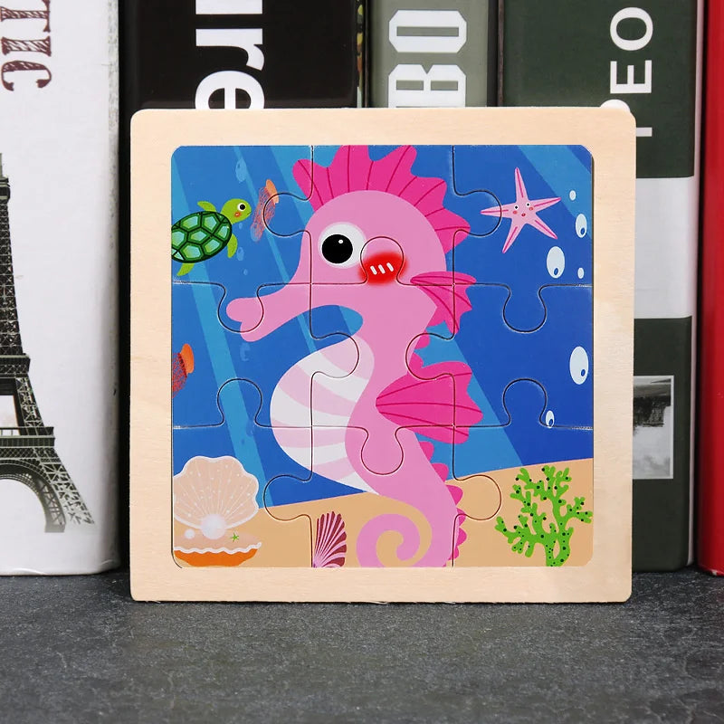 3D Wooden Puzzle | 11x11cm | Animal and Vehicle Cartoon Theme | Unisex