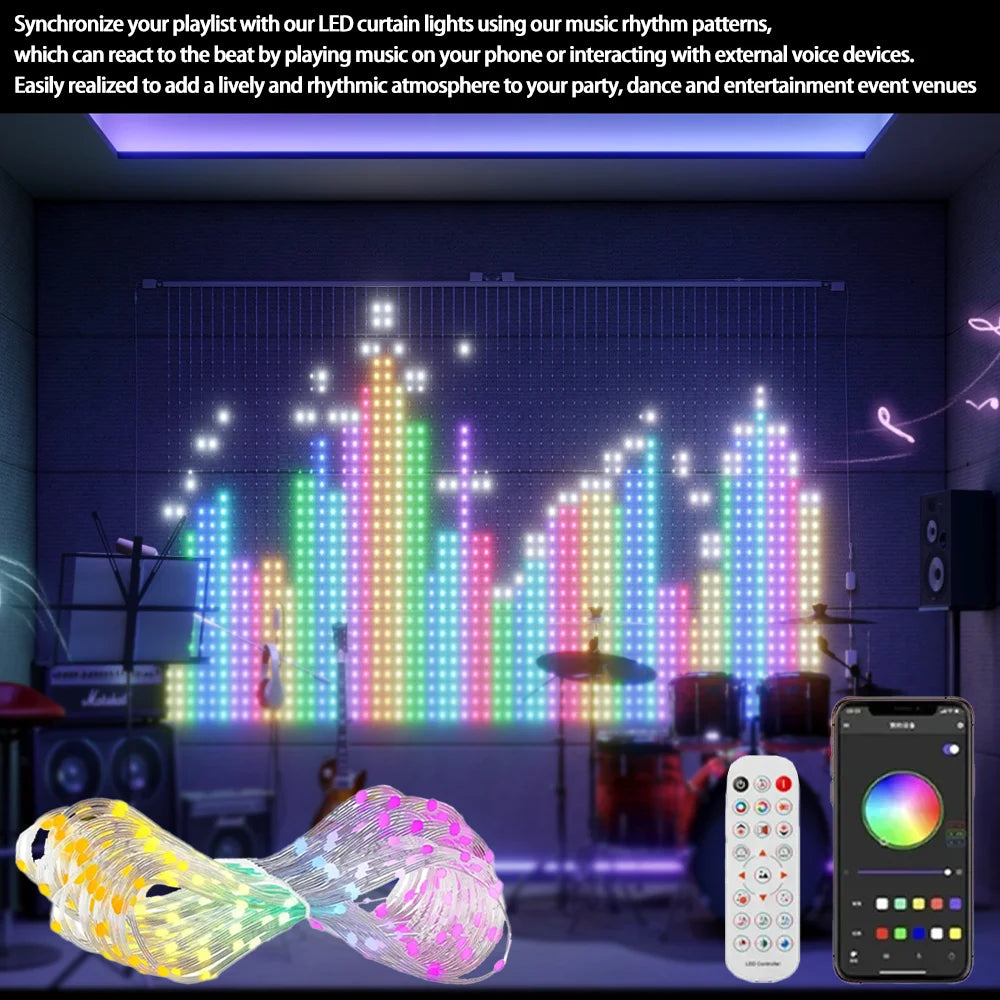Smart Curtain Lights | App Control IP65 Waterproof | Music Sync | 2Mx2M 3Mx3M