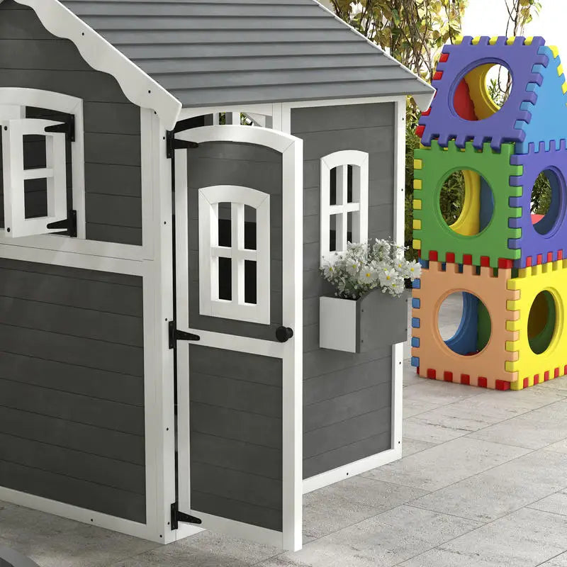 Outdoor Wooden Playhouse for Kids With Floor and Windows