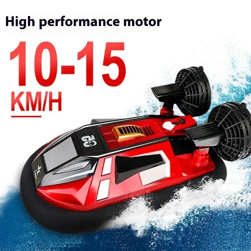 RC 4-Way Remote Control Amphibious Hovercraft Speedboat for Kids - High-Speed Electric Land and Water Racing Toy