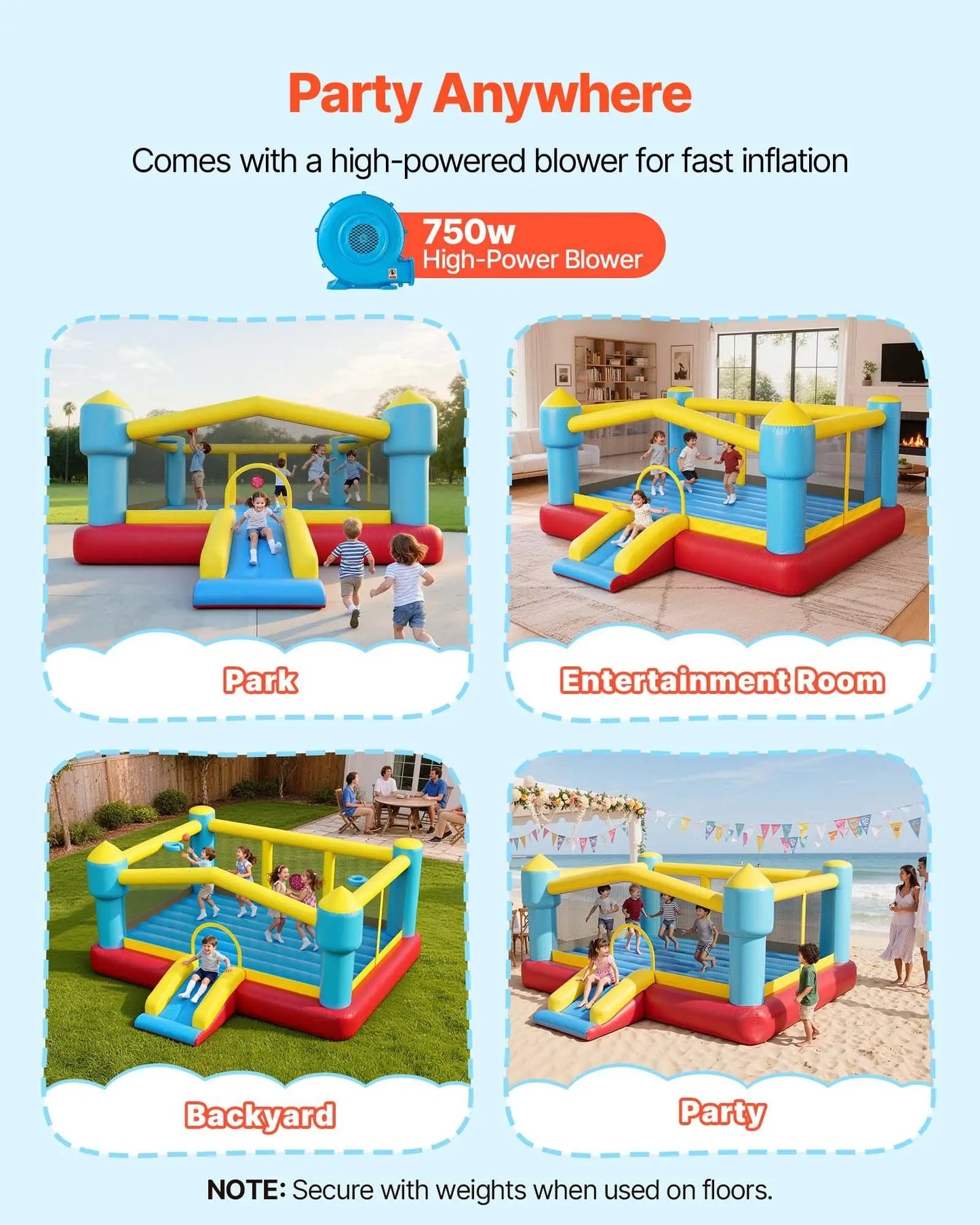 Inflatable Bounce House With Slide And Basketball Hoop for Kids