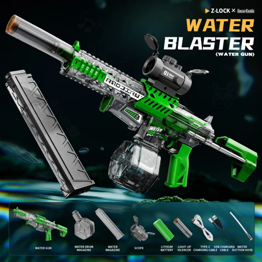 Electric Water Gun | High-Pressure Blaster | LED Light | Beach Water Fight