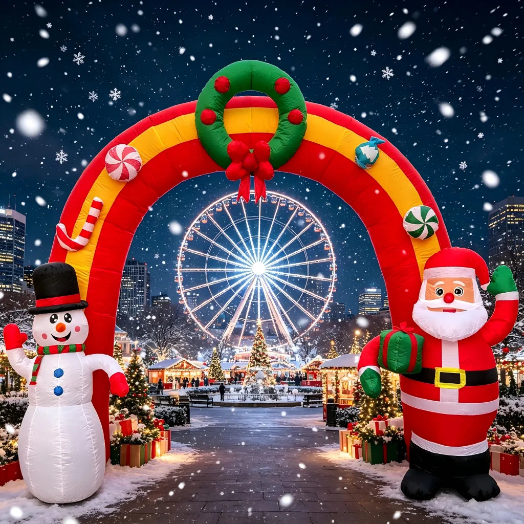 Christmas Inflatable Arch | 11.8 Ft | LED Lights | Santa And Snowman