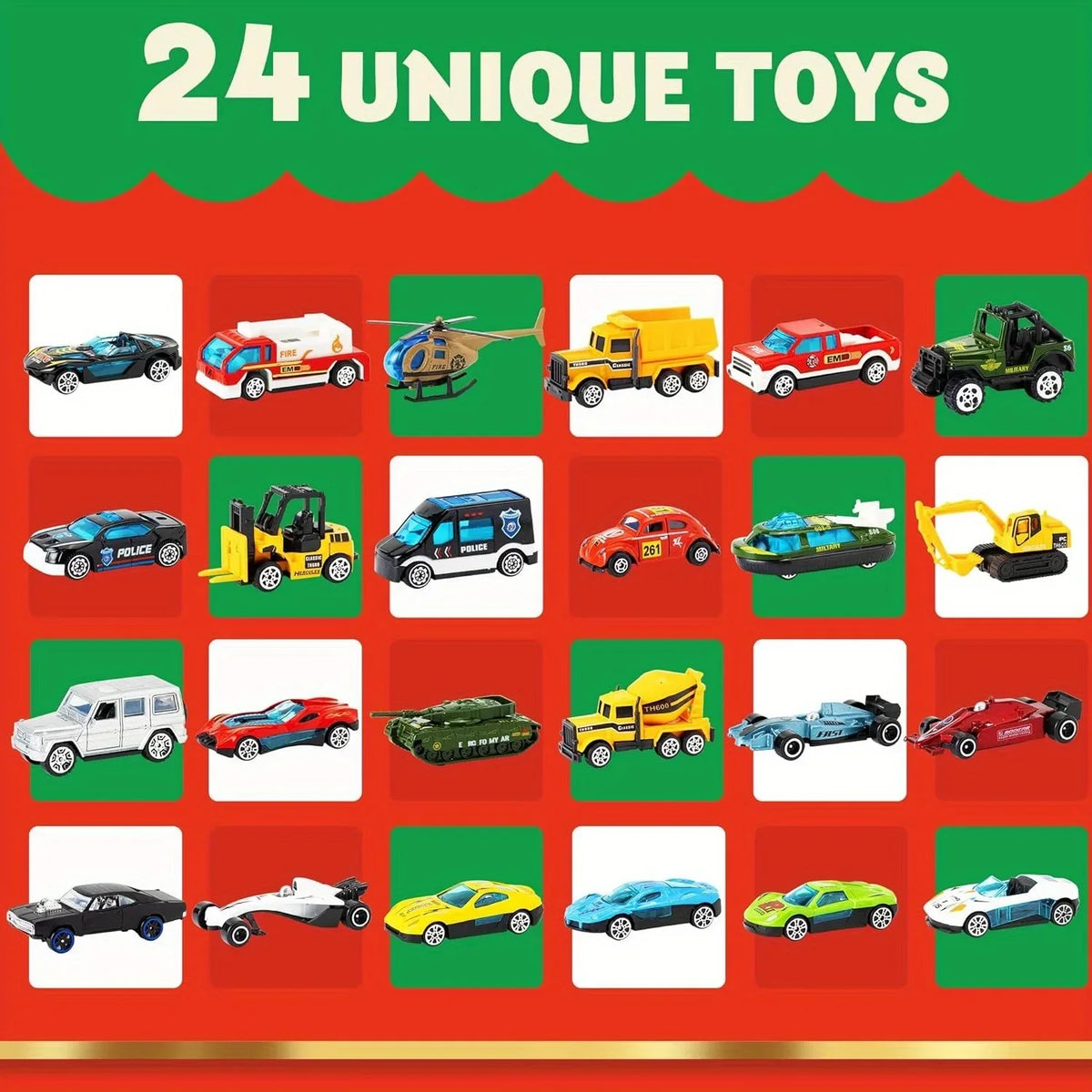 Advent Calendar | 2026 24 Die Cast Vehicles | Toy Cars Set For Boys And Kids | Classroom Prizes Party Favor