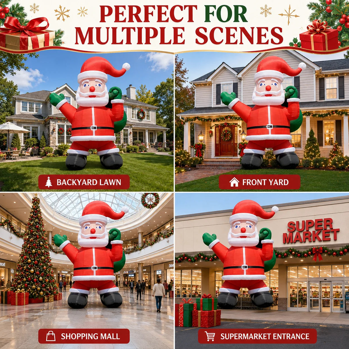 Inflatable Christmas Chimney | 28 Or 33 Ft Tall | Santa Claus | Outdoor Decor