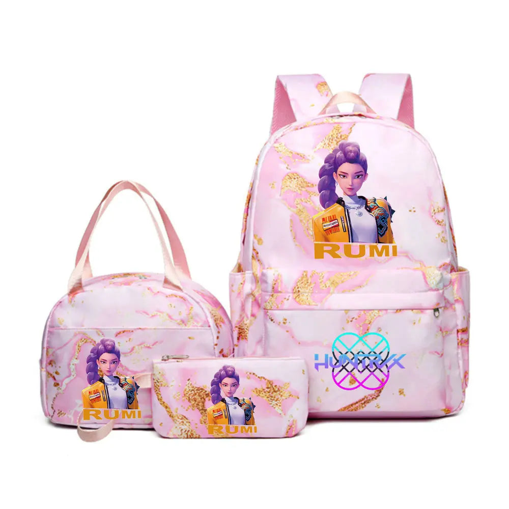 Backpack | Demon Hunters Cartoon Print | 20-35L Capacity | 3-Piece Lunch Bag Set