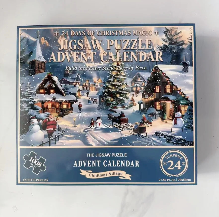 Advent Calendar | 1008 Piece Jigsaw Puzzle | 24 Daily Boxes | Santa Snow Village Scene