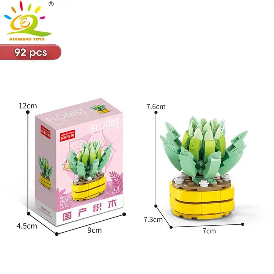 HUIQIBAO MOC Flower Succulent Potted Model Building Block DIY Eternal Bouquet Home Desk Plant Decor Brick Girl Gift Children Toy - ToylandEU