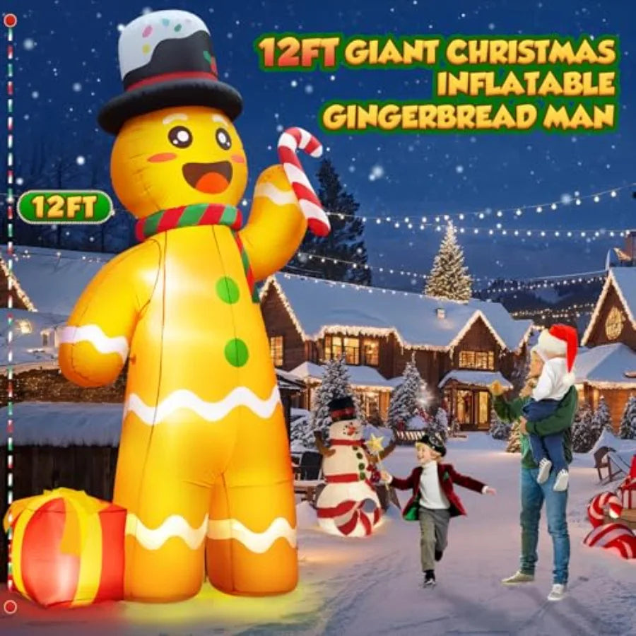 Inflatable Gingerbread Man | 12 Ft Stand | Led Illumination | Outdoor Yard