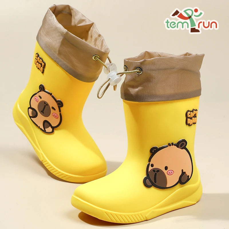 Kids Rain Boots | Waterproof Rubber | Cartoon Capybara Pattern