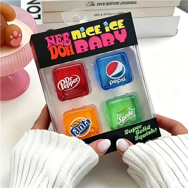 Sensory Fidget Cubes | 4 Pack Clear Ice | Non Toxic Soft Squish | Teen
