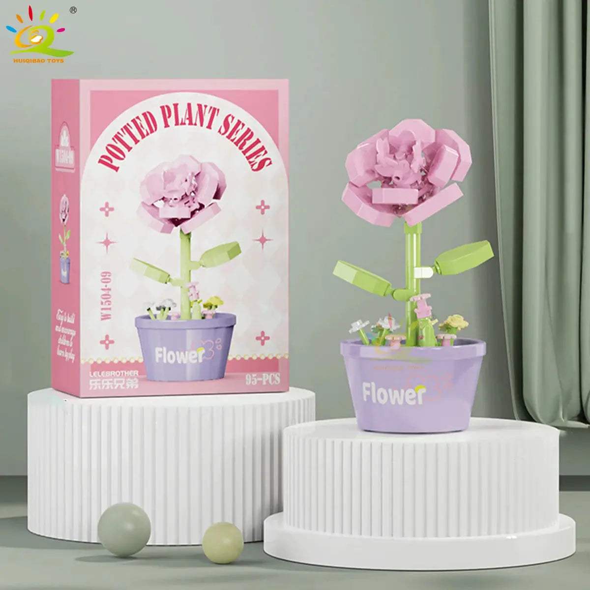 HUIQIBAO MOC Flower Succulent Potted Model Building Block DIY Eternal Bouquet Home Desk Plant Decor Brick Girl Gift Children Toy - ToylandEU
