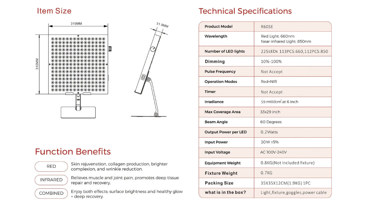 LED Red Light Panel | 660nm 850nm | Desktop Style | Home Beauty Use
