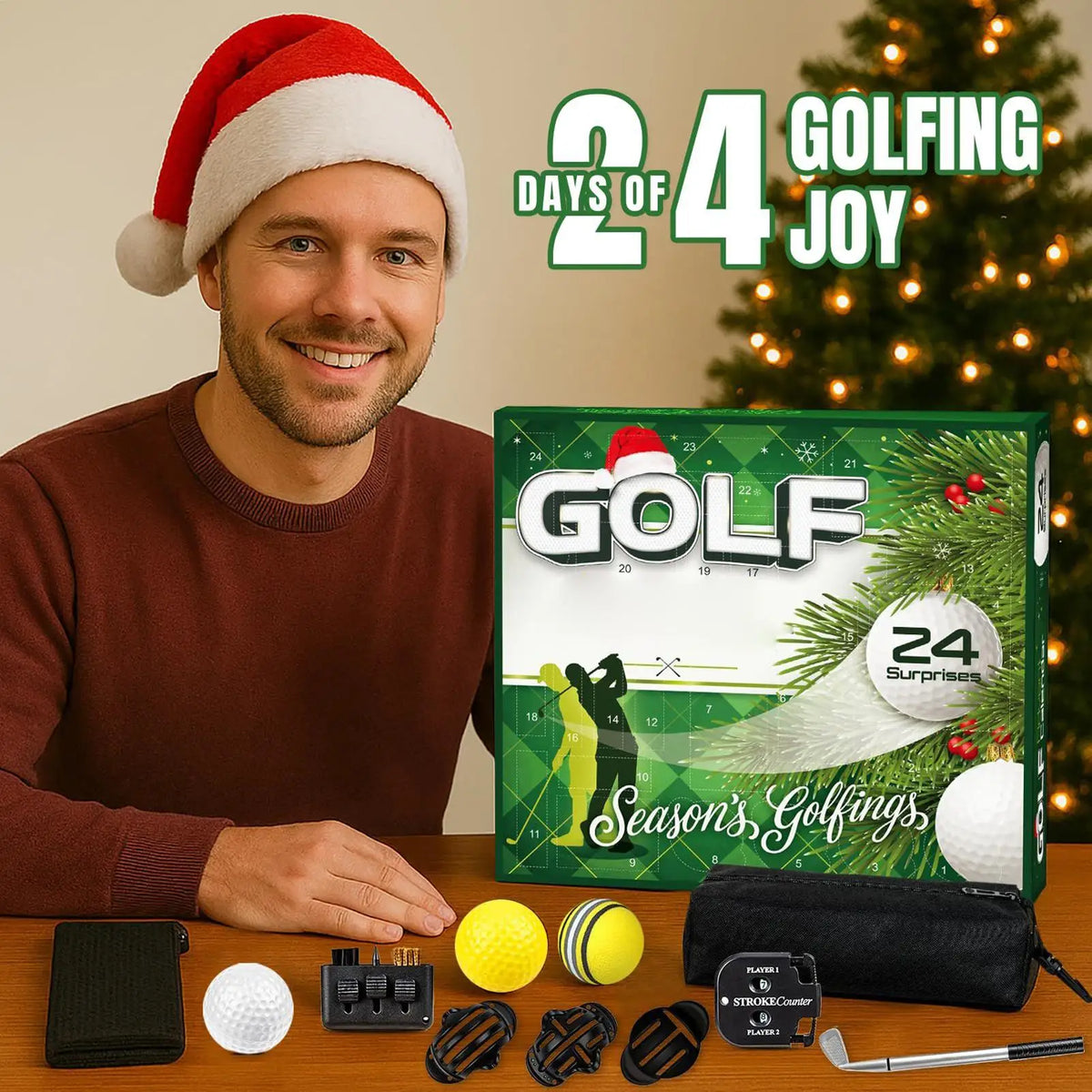 Advent Calendar | 24 Day Golf Accessories | Festive Countdown Favors | Gift For Husbands And Golf Lovers