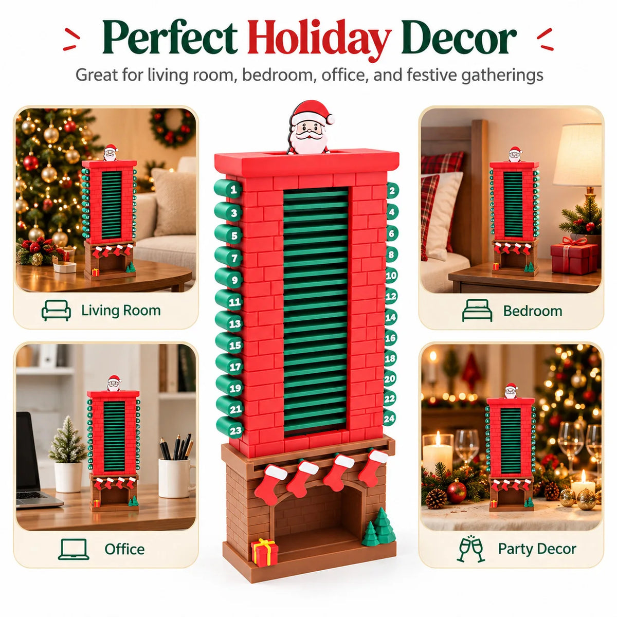 Wooden Advent Calendar | 24 Day Countdown | Santa Claus Desk Ornament
