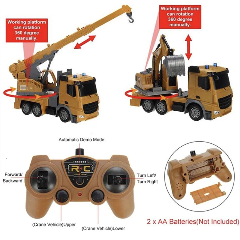 Remote-Controlled Alloy Excavator Toy with Digger and Crane for Kids