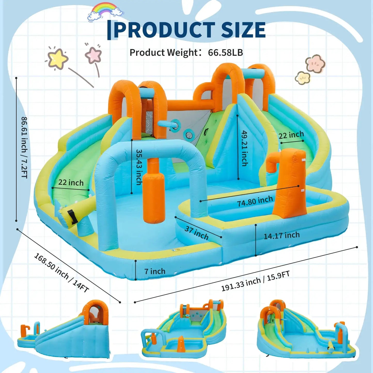 15.9FT Kids Inflatable Bounce House With Slide, 10-in-1 Water Bounce Castle, 550W Blower, Indoor Outdoor Jump House For Backyard - ToylandEU