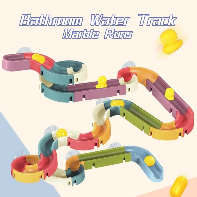 Interactive Baby Marble Run Slide Track Water Toy Set for Bathtub - Educational Plastic Blocks Building Kit