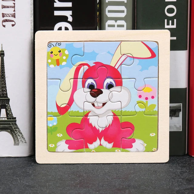 3D Wooden Puzzle | 11x11cm | Animal and Vehicle Cartoon Theme | Unisex