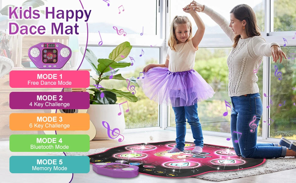 Bluetooth Dance Mat for Kids - 27 Levels, 6 LED Keys, Interactive Music Game Toy for Ages 3-8