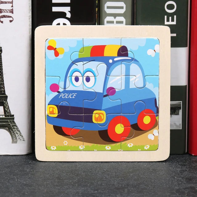 3D Wooden Puzzle | 11x11cm | Animal and Vehicle Cartoon Theme | Unisex