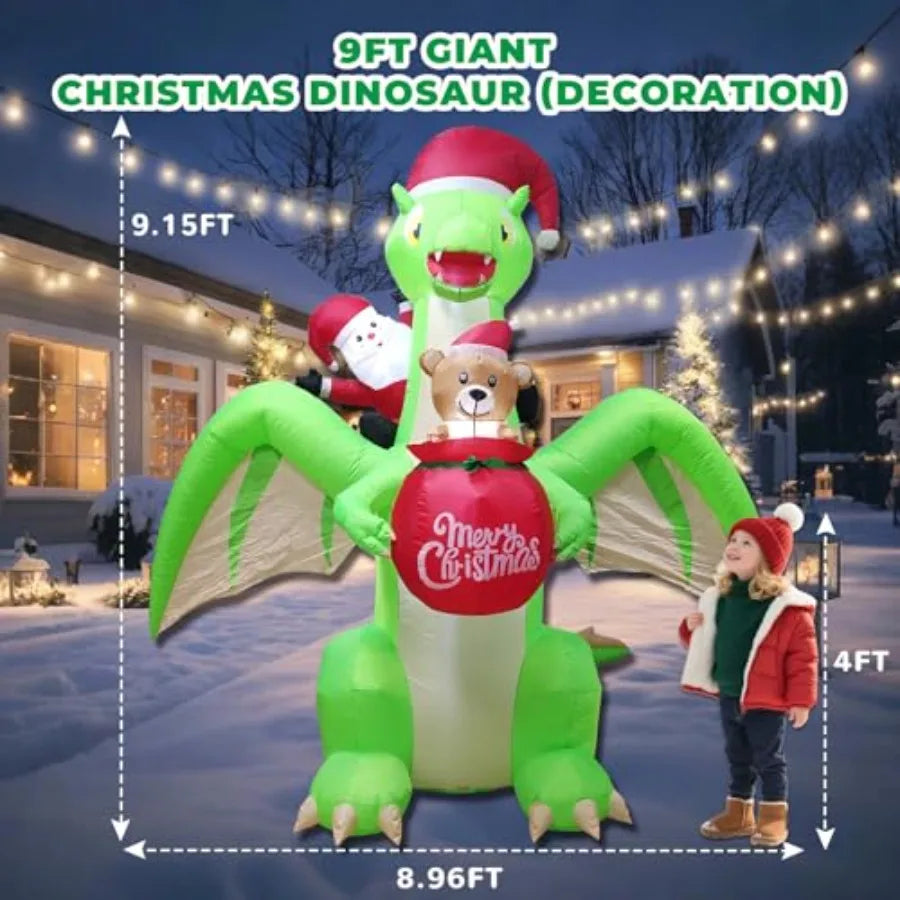 Christmas Inflatable | 9 Ft Size | Built In Led Lights | Santa Dinosaur