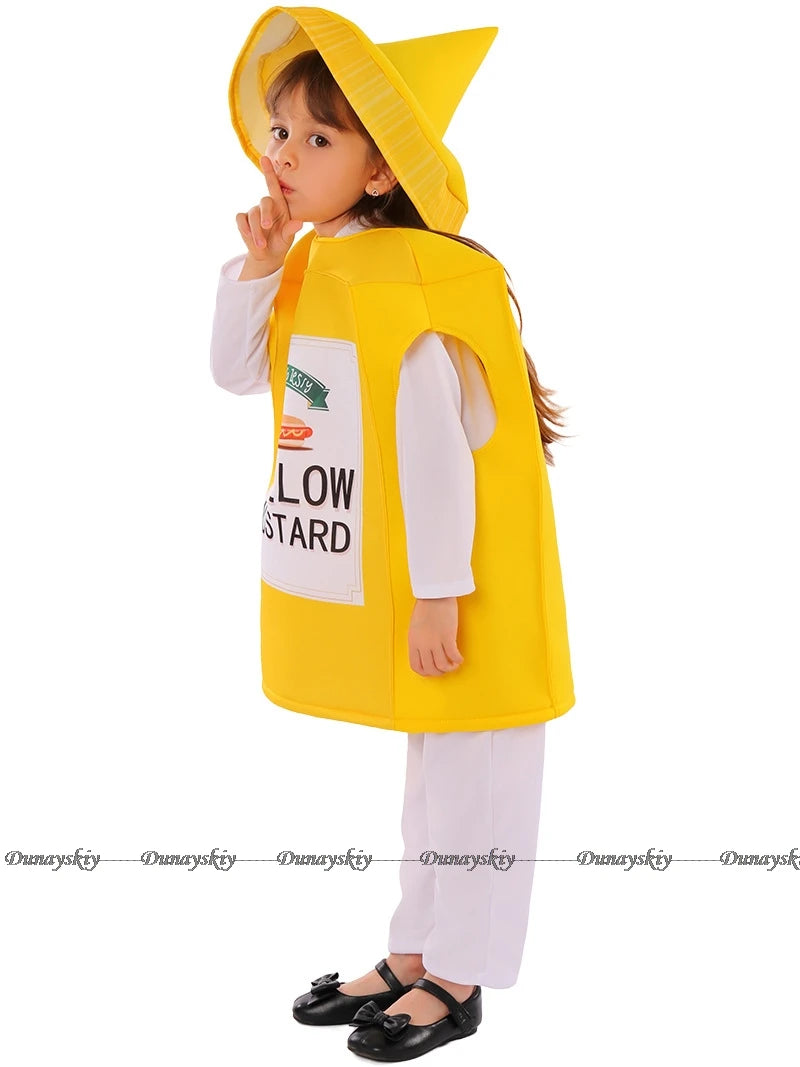 Kids' Fun Mustard Yellow & Ketchup Costume Set for Halloween 2024