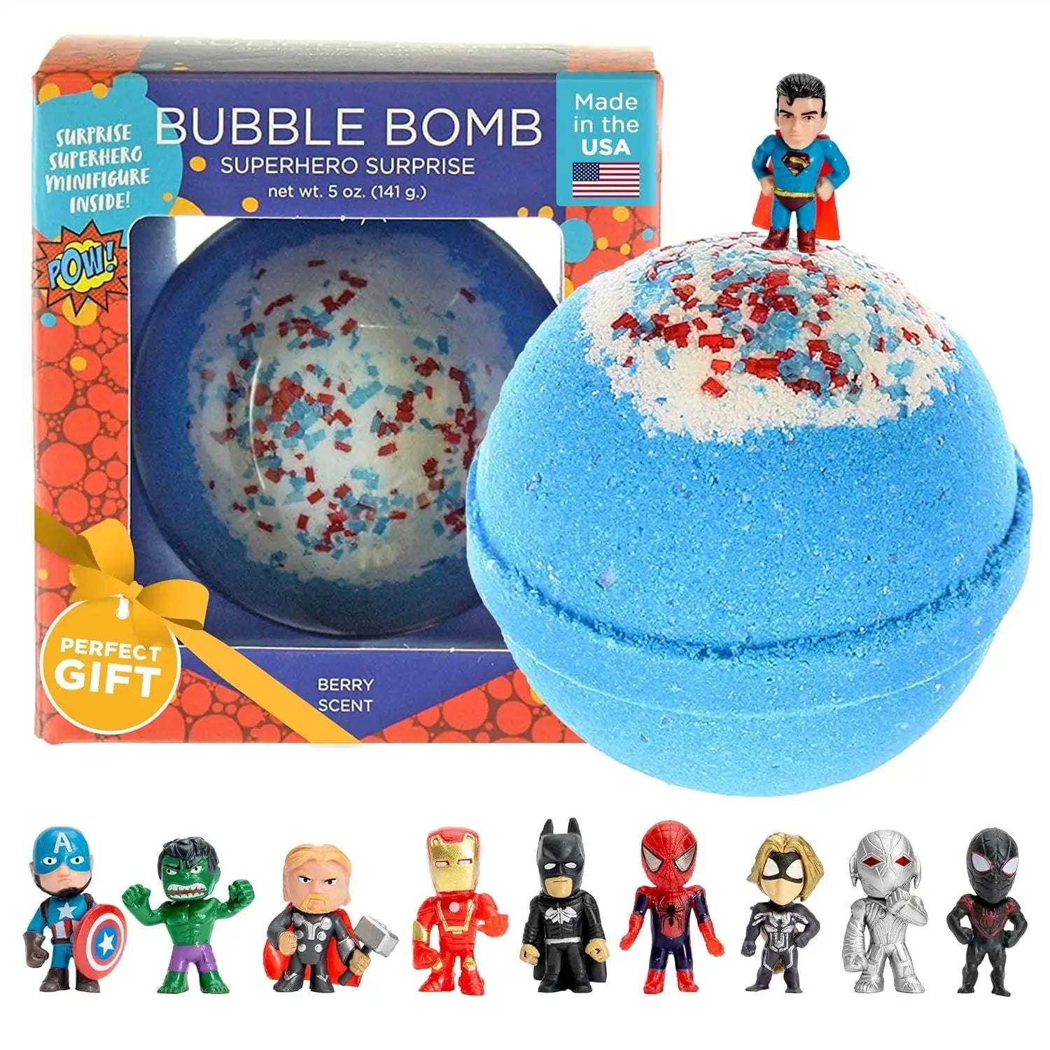 Superhero Bath Bombs for Kids with Surprise Toys Inside, Fruity Scent, USA Made, 1 Pack - ToylandEU