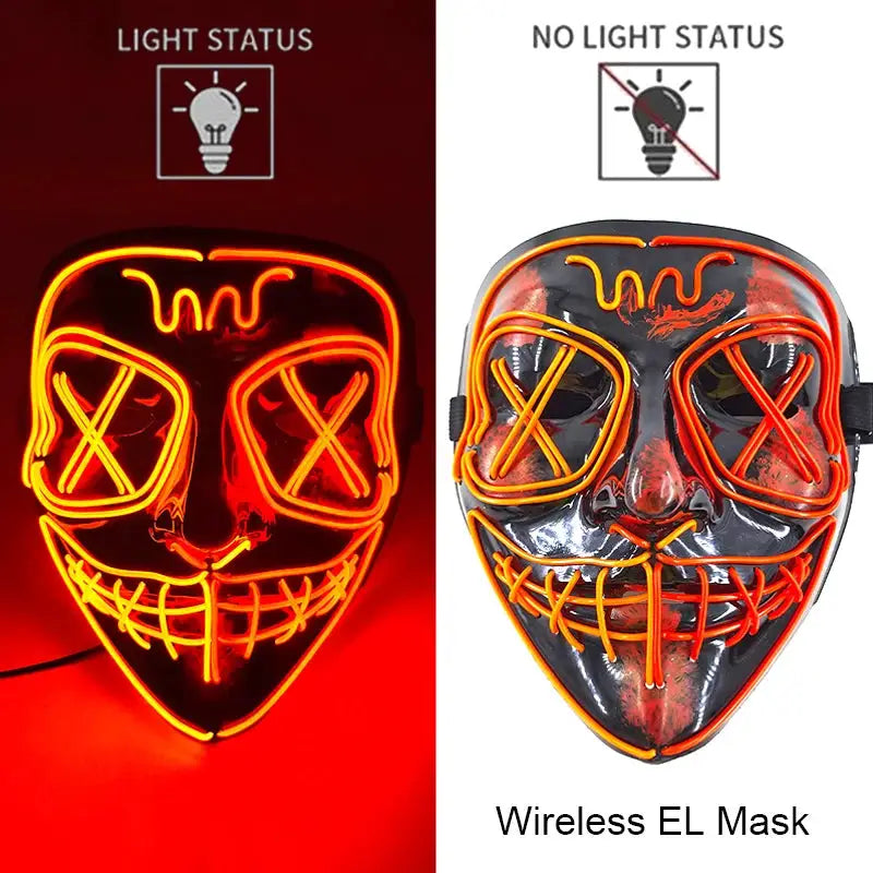 Wireless Halloween Neon LED Purge Mask Masque Masquerade Party Masks Light Grow in the Dark Horror Mask Glowing Masker - ToylandEU