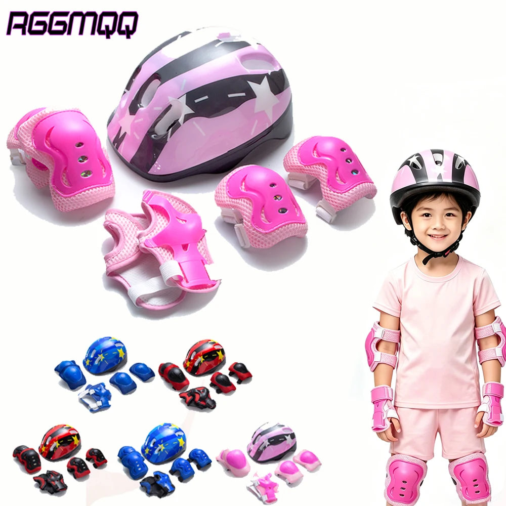 Kids Protective Gear Set | 7 Piece Adjustable Kit | Helmet With Pads | Youth
