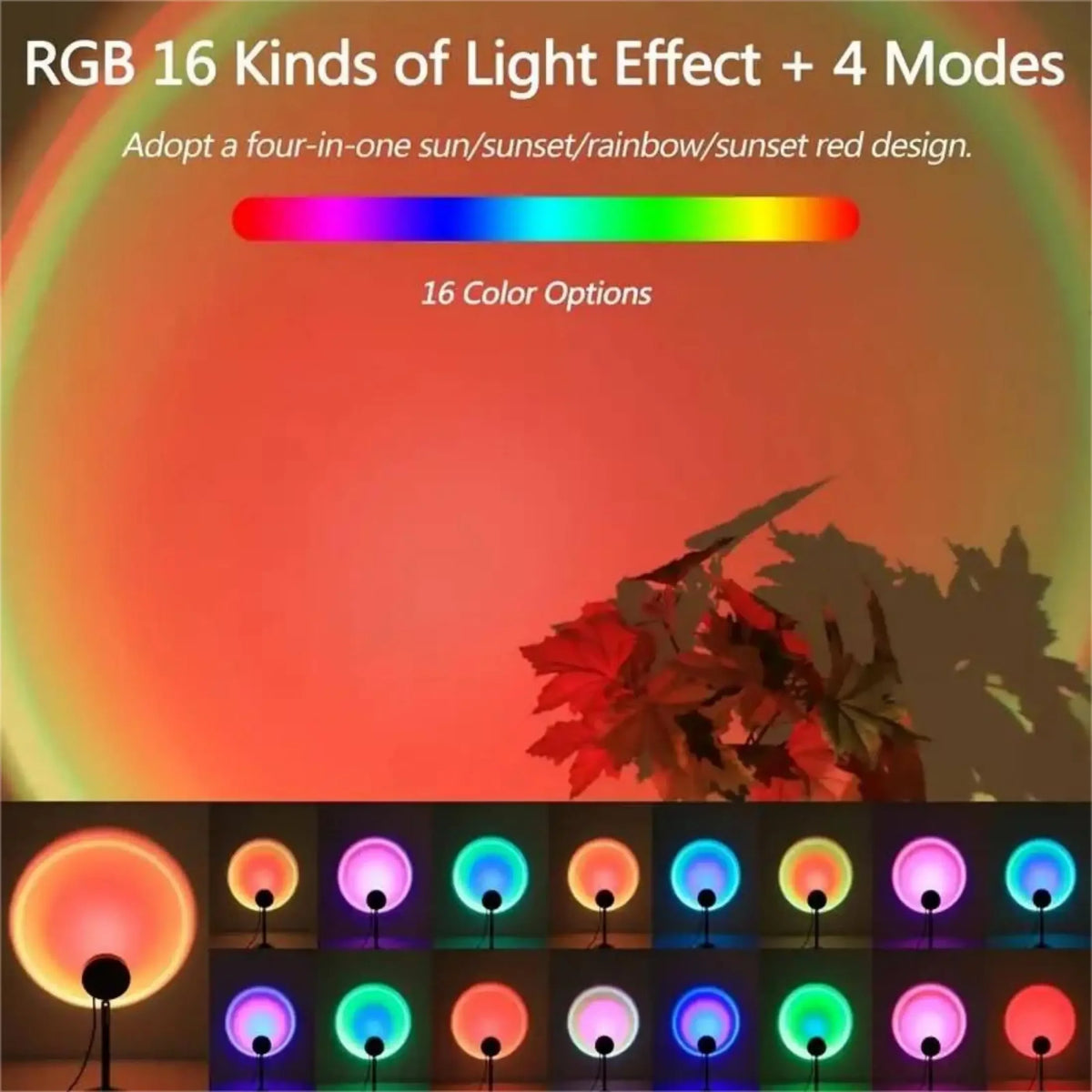 Sunset Projection Light | 16-Color Spectrum | USB Remote | Ambient Nightlight