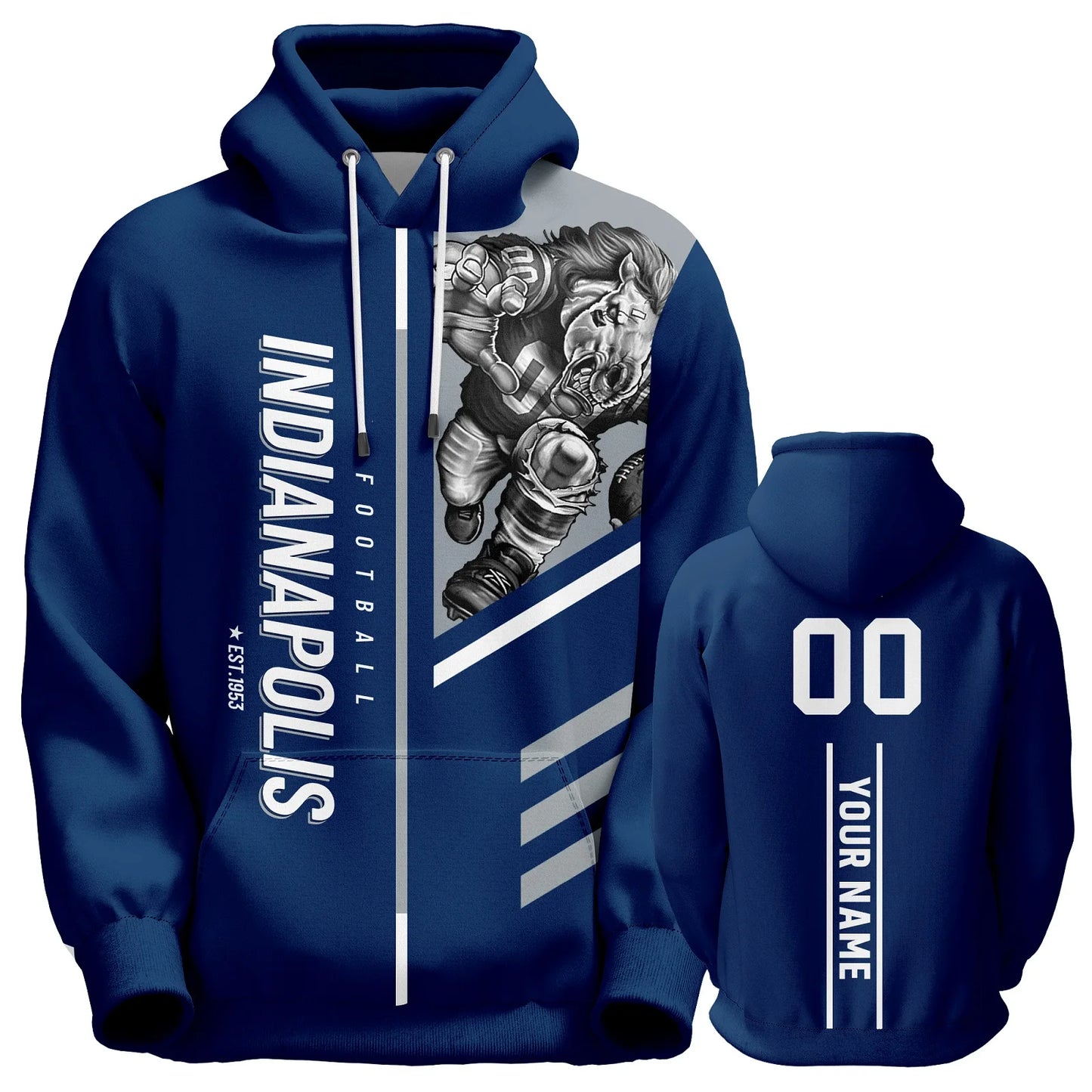 Personalized Indianapolis City Football Hoodie with Name & Number - 3D Printed Sweatshirt for Men, Women, and Youth