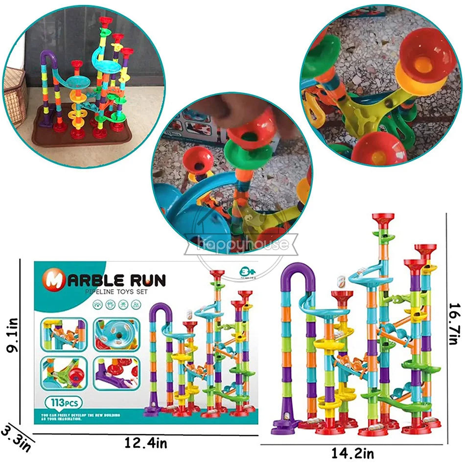 Marble Run Race Track Building Blocks Set with 105 Pieces and 30 Marbles