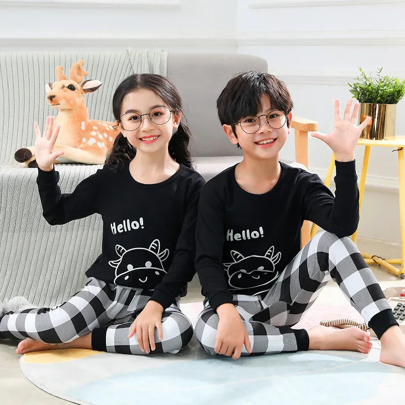 Cozy Autumn Winter Cotton Pajamas Sets For Kids Homewear